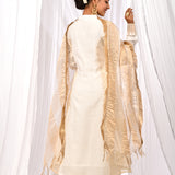 Off White And Gold Chanderi Kurta Set With Antique Zari Detailing