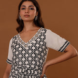White Handcrafted Double Side Drape Cotton Chola Dress