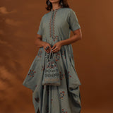 Blue Handcrafted Double Side Drape Cotton Chola Dress