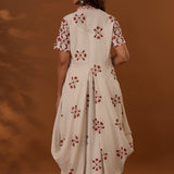 White Double Side Drape Handcrafted Cotton Chola Dress