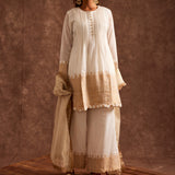 White Fusion Flared Chanderi Suit With Real Zari Weaving
