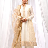 Off White And Gold Chanderi Kurta Set With Antique Zari Detailing