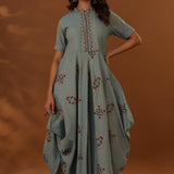 Blue Handcrafted Double Side Drape Cotton Chola Dress