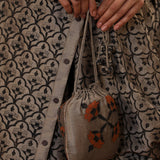 Brown Handcrafted One Side Drape Cotton Silk Chola Dress