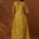 Yellow Handcrafted One Side Drape Cotton Silk Chola Dress
