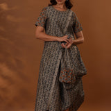 Brown Handcrafted One Side Drape Cotton Silk Chola Dress