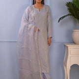Sky Blue Cotton Silk Straight Kurta Set
