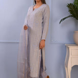 Sky Blue Cotton Silk Straight Kurta Set