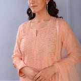Peach Cotton Silk Straight Kurta Set