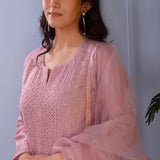 Purple Cotton Silk Straight Kurta Set