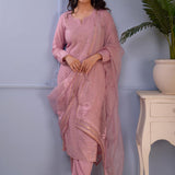 Purple Cotton Silk Straight Kurta Set