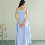 Sky Blue Gingham Fit-Flare Gown