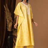 Yellow Khadi Printed Cotton Kaftan With Palazzo Set