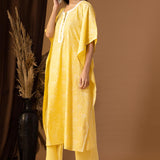 Yellow Khadi Printed Cotton Kaftan With Palazzo Set