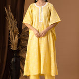 Yellow Khadi Printed Cotton Kaftan With Palazzo Set