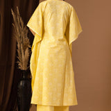 Yellow Khadi Printed Cotton Kaftan With Palazzo Set