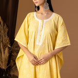 Yellow Khadi Printed Cotton Kaftan With Palazzo Set