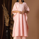 Rose Pink Khadi Printed Cotton Kaftan With Palazzo Set