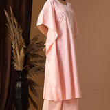 Rose Pink Khadi Printed Cotton Kaftan With Palazzo Set