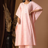 Rose Pink Khadi Printed Cotton Kaftan With Palazzo Set