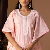 Rose Pink Khadi Printed Cotton Kaftan With Palazzo Set