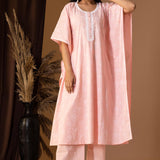 Rose Pink Khadi Printed Cotton Kaftan With Palazzo Set