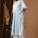 Blue Khadi Printed Cotton Kaftan With Palazzo Set