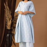 Blue Khadi Printed Cotton Kaftan With Palazzo Set
