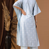 Blue Khadi Printed Cotton Kaftan With Palazzo Set