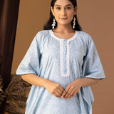 Blue Khadi Printed Cotton Kaftan With Palazzo Set