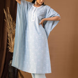 Blue Khadi Printed Cotton Kaftan With Palazzo Set