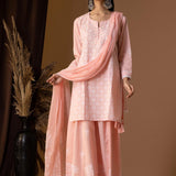 Rose Pink Khadi Printed Cotton Sharara Set