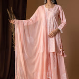 Rose Pink Khadi Printed Cotton Sharara Set
