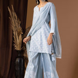 Blue Khadi Printed Cotton Sharara Set