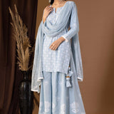 Blue Khadi Printed Cotton Sharara Set