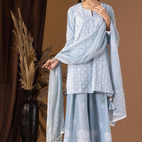 Blue Khadi Printed Cotton Sharara Set