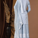 Blue Khadi Printed Cotton Sharara Set