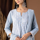 Blue Khadi Printed Cotton Sharara Set