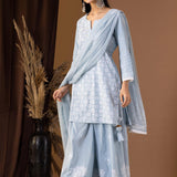 Blue Khadi Printed Cotton Sharara Set