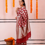Burgundy Red Banarasi Silk Saree With Zari Butta