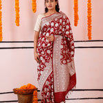 Burgundy Red Banarasi Silk Saree With Zari Butta