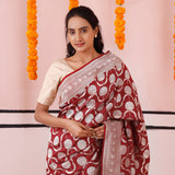 Burgundy Red Banarasi Silk Saree With Zari Butta