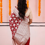 Burgundy Red Banarasi Silk Saree With Zari Butta