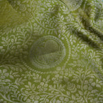 Olive Green Kanjivaram Silk Saree With Mayil Chakra And Floral Weaving