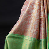 Pastel Peach Tissue Kanjivaram Silk Saree With Floral Jaal Weaving