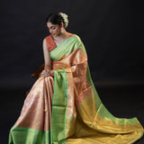 Pastel Peach Tissue Kanjivaram Silk Saree With Floral Jaal Weaving