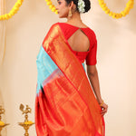 Cyan Blue Kanjivaram Silk Saree With Floral Jaal