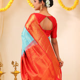 Cyan Blue Kanjivaram Silk Saree With Floral Jaal