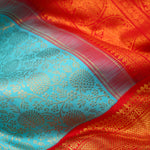 Cyan Blue Kanjivaram Silk Saree With Floral Jaal