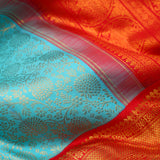 Cyan Blue Kanjivaram Silk Saree With Floral Jaal
